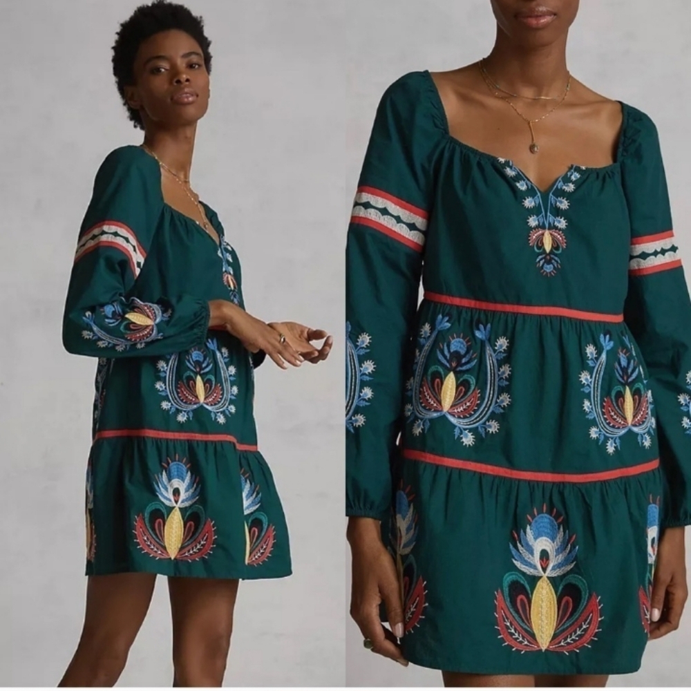 Anthropologie let me be embroidered tunic dress